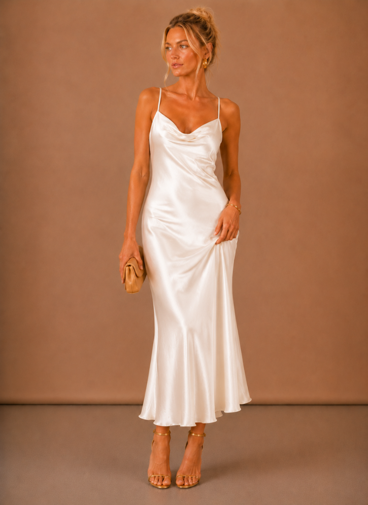 elegant evening midi dresses Women’s Satin Cowl Neck Dress – Occasion | Areleon SD-09.03.25 WEDTREND Women Sage Green Imported. Size:34S