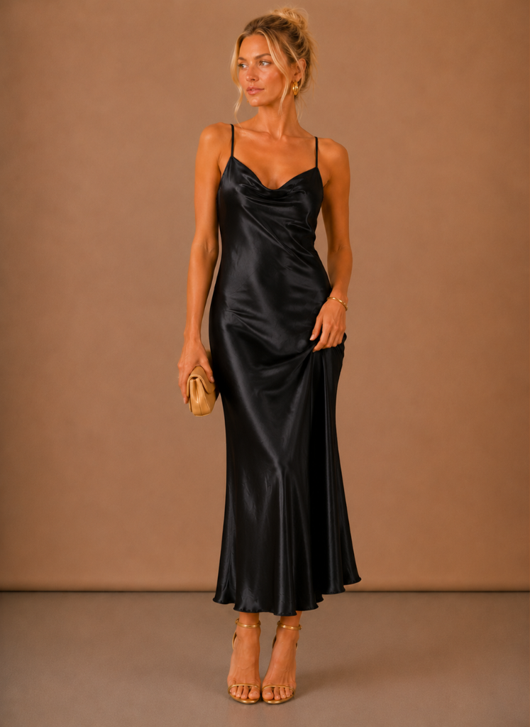 elegant evening midi dresses Women’s Satin Cowl Neck Dress – Occasion | Areleon quality fabric and a Women's Size:10 Green Removable Sleeves Tulle Repurpose Wedding Dress