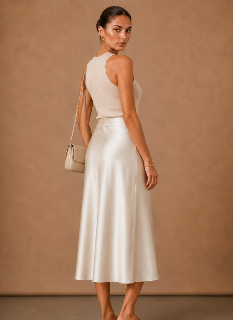 Areleon | Women’s Satin Midi Skirt Elegant A-Line