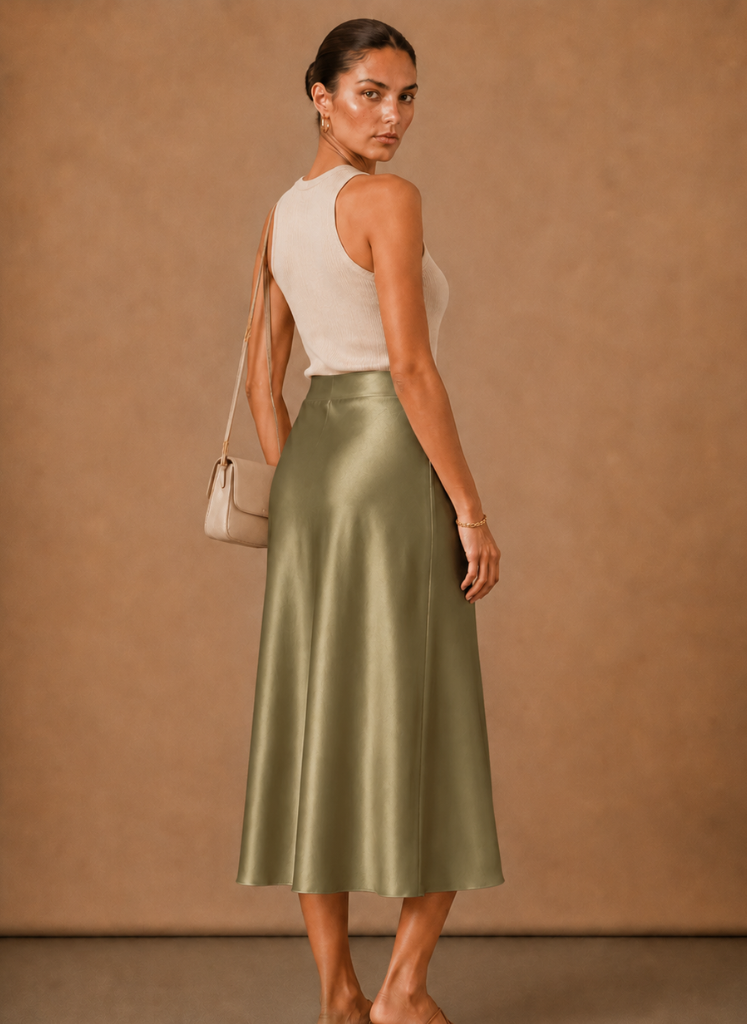 Areleon | Women’s Satin Midi Skirt Elegant A-Line