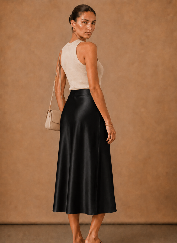 Areleon | Women’s Satin Midi Skirt Elegant A-Line
