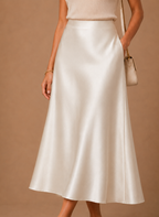 Areleon | Women’s Satin Midi Skirt Elegant A-Line