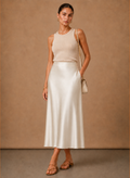 Areleon | Women’s Satin Midi Skirt Elegant A-Line