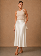 Areleon | Women’s Satin Midi Skirt Elegant A-Line