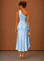 Women’s Satin One Shoulder Midi Dress – Elegant Wedding Guest | Areleon