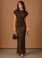 Women’s Satin Ruched Maxi Dress – Elegant Evening Occasion | Areleon