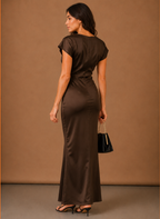 Women’s Satin Ruched Maxi Dress – Elegant Evening Occasion | Areleon
