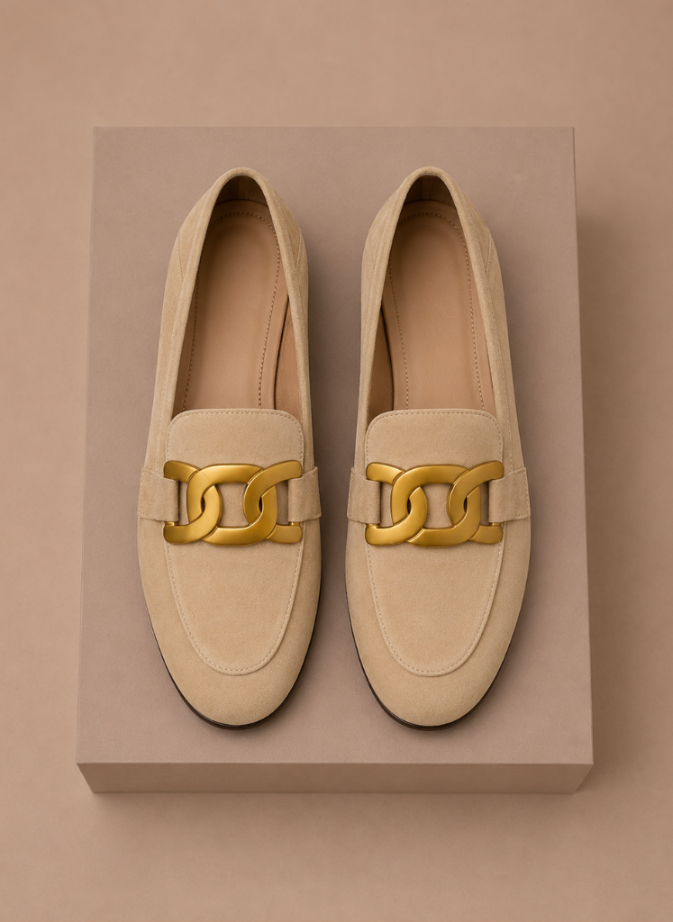 Areleon | Women’s Suede Loafers Elegant Chain Detail
