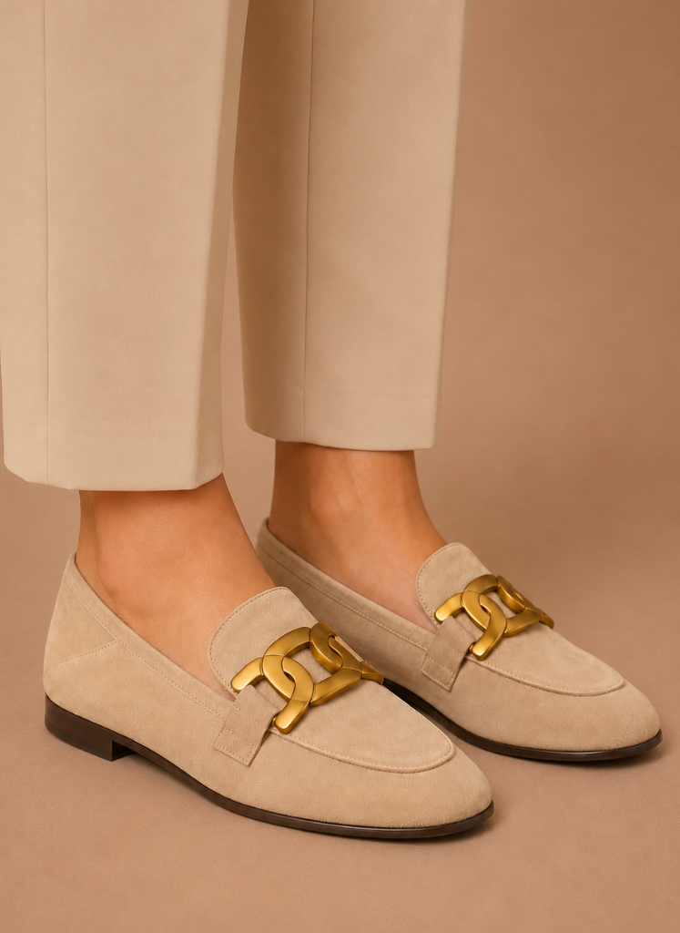 Areleon | Women’s Suede Loafers Elegant Chain Detail