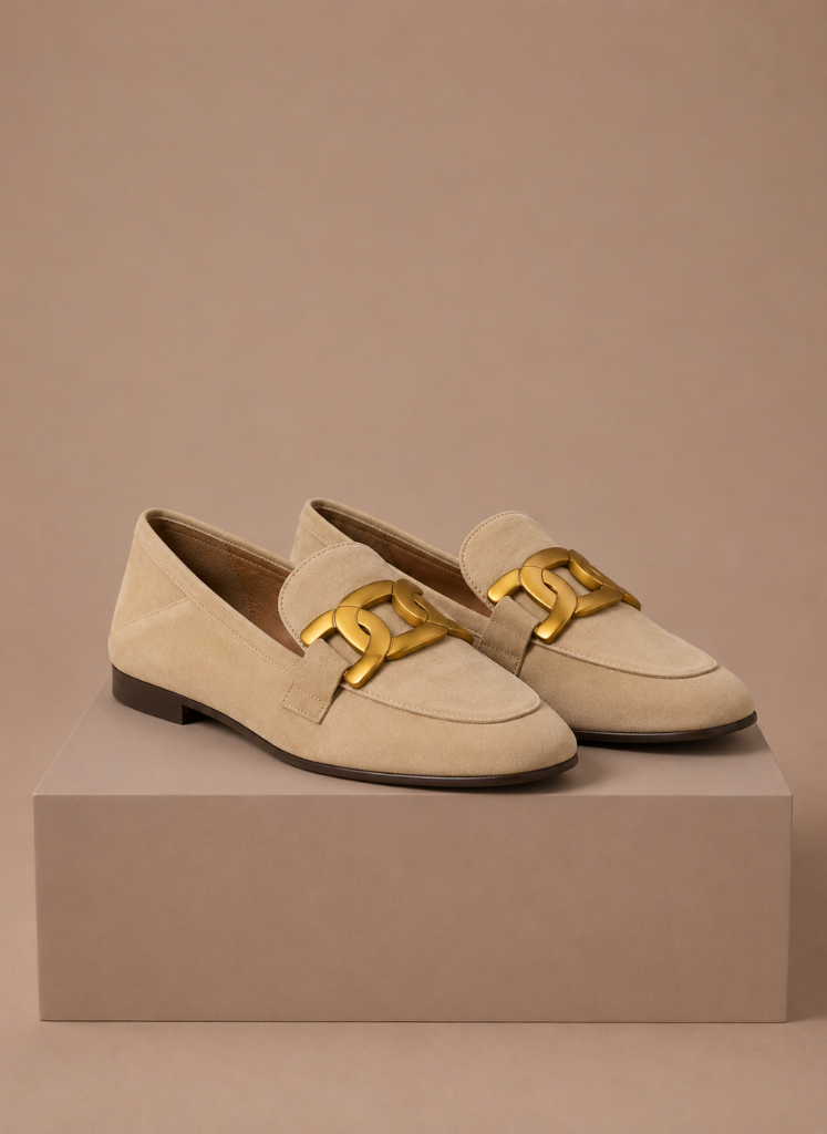 Areleon | Women’s Suede Loafers Elegant Chain Detail
