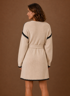 Women’s V-Neck Knit Sweater Dress with Waist Belt | Areleon
