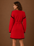 Women’s V-Neck Knit Sweater Dress with Waist Belt | Areleon