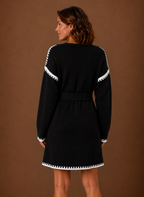 Women’s V-Neck Knit Sweater Dress with Waist Belt | Areleon