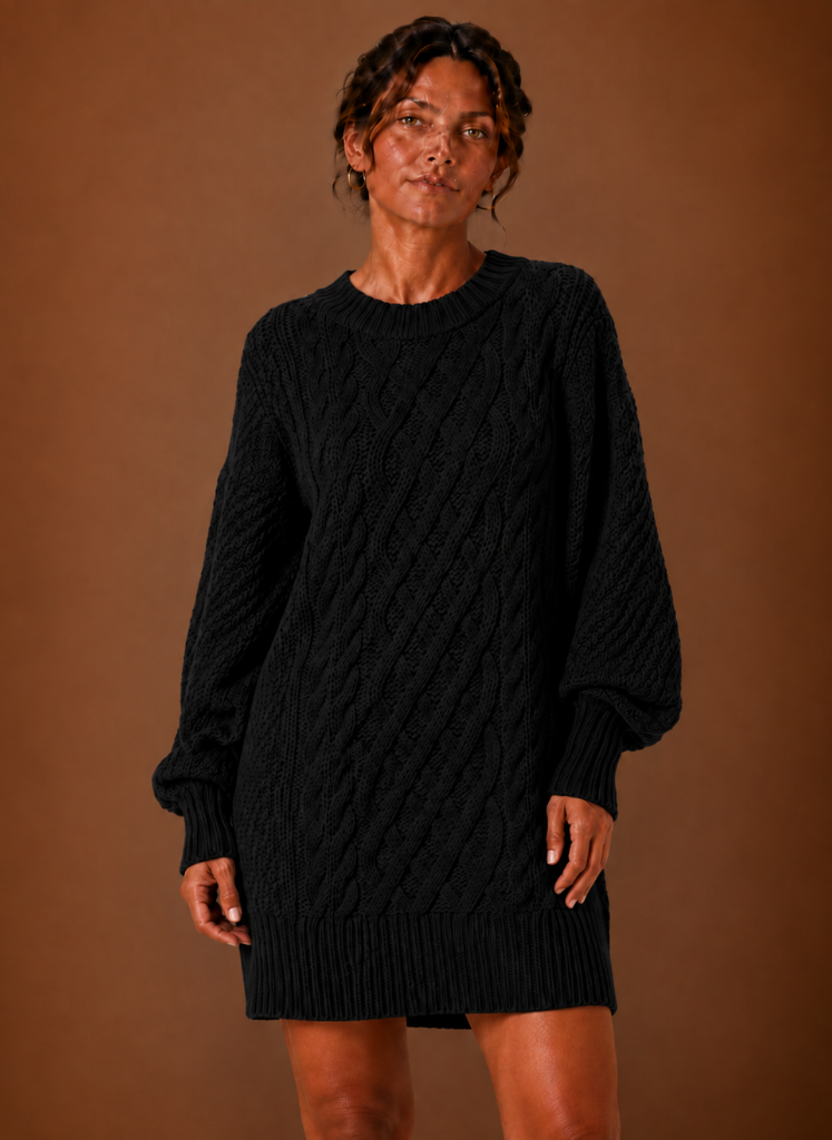 Women's Oversized Cable Knit Sweater Dress | Areleon