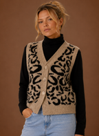 Leopard Print Sweater Vest for Women - Button Front | Areleon