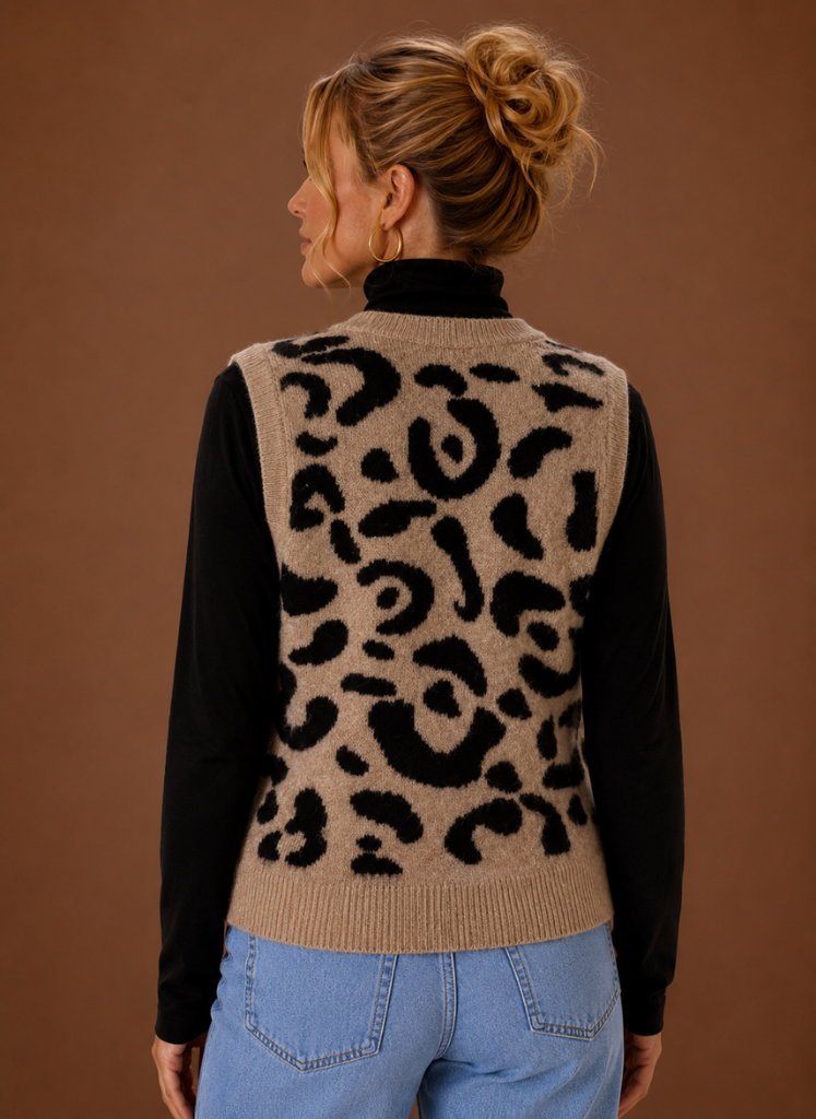 Leopard Print Sweater Vest for Women - Button Front | Areleon