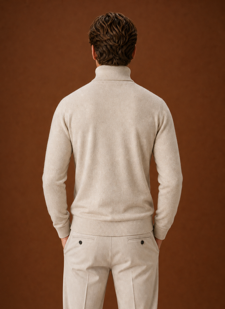 Men's Turtleneck Sweater - Roll Neck Knit Pullover back view