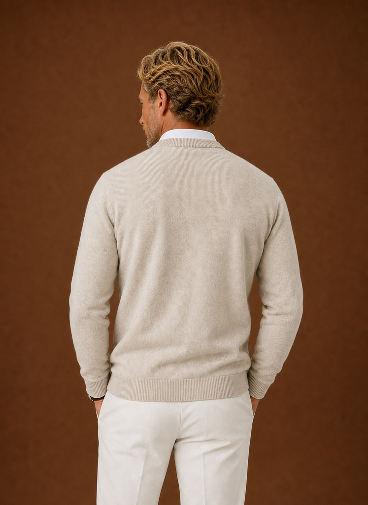 Men's Crew Neck Sweater - Classic Knit Pullover back view