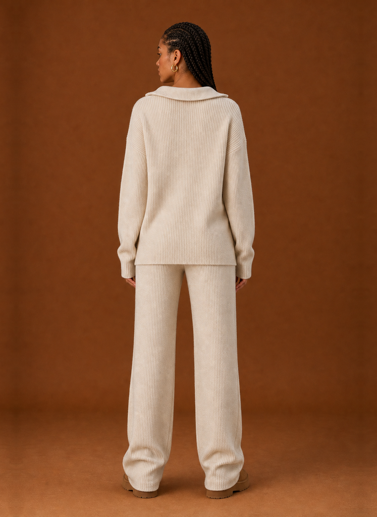 Back view of the sweatsuit set showing the rear fit and hemline