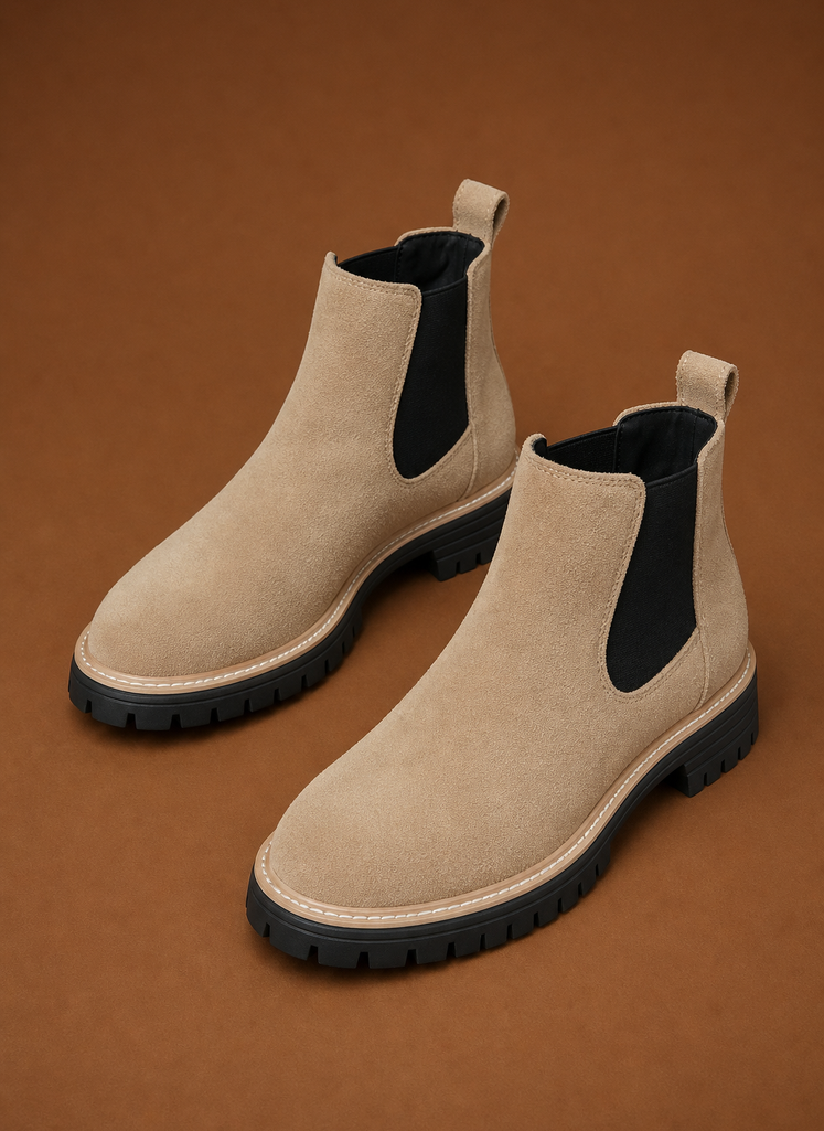Back view of women's Chelsea boot showing heel profile and shaft