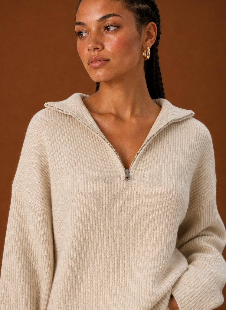 Close-up of stitching and texture on the tracksuit top