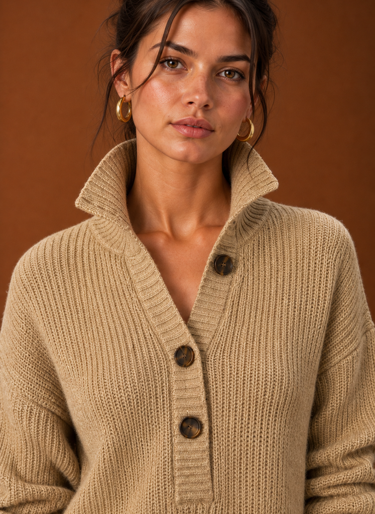 Close-up detail of sweater dress knit texture and stitch detail