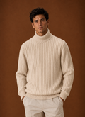 Men's Turtleneck Sweater - Ribbed Roll Neck Knit Pullover front view