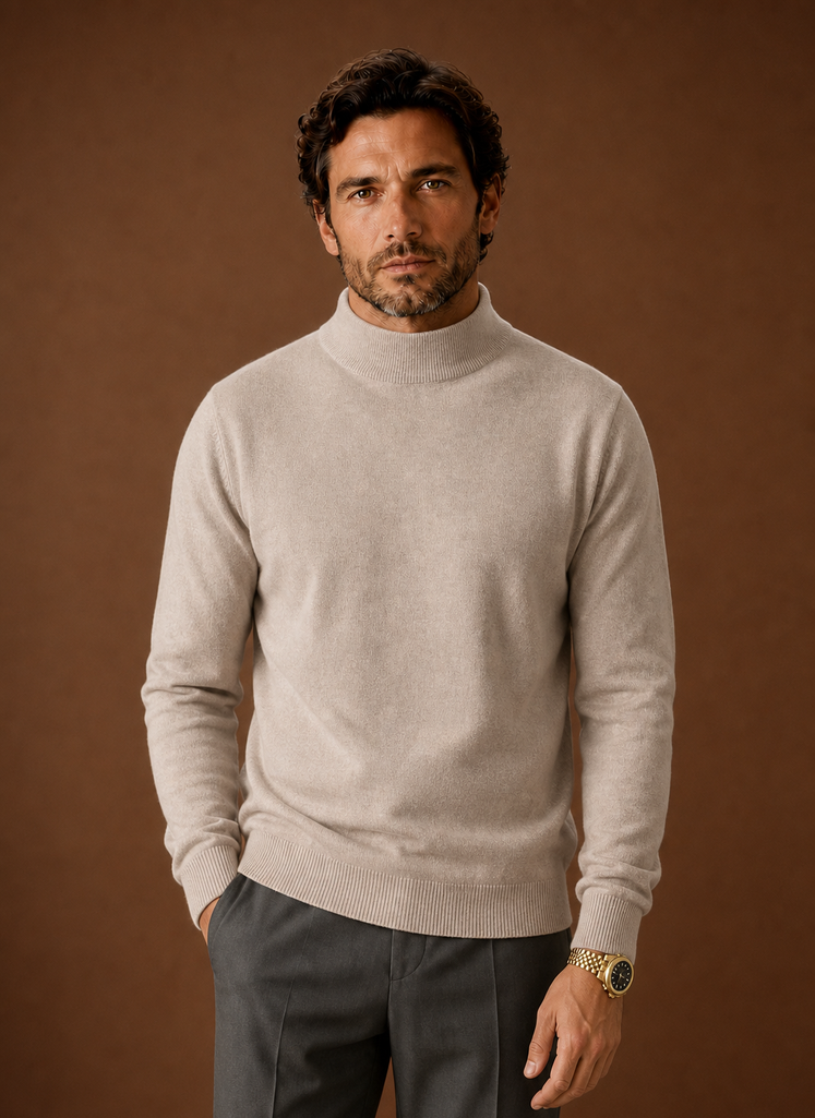 Front view of the Areleon mock neck sweater on a mannequin