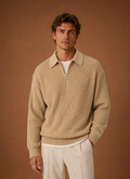 Front view of oversized quarter-zip knit sweater on a neutral background