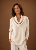 Front view of Areleon women's cowl neck knit sweater on a mannequin