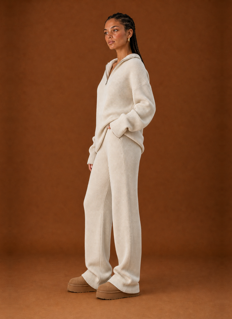 Side profile of the tracksuit set displaying the relaxed silhouette and fit