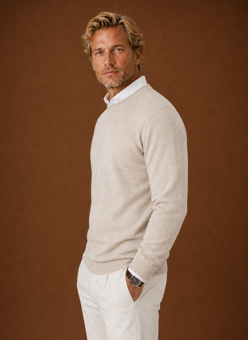 Men's Crew Neck Sweater - Classic Knit Pullover side view
