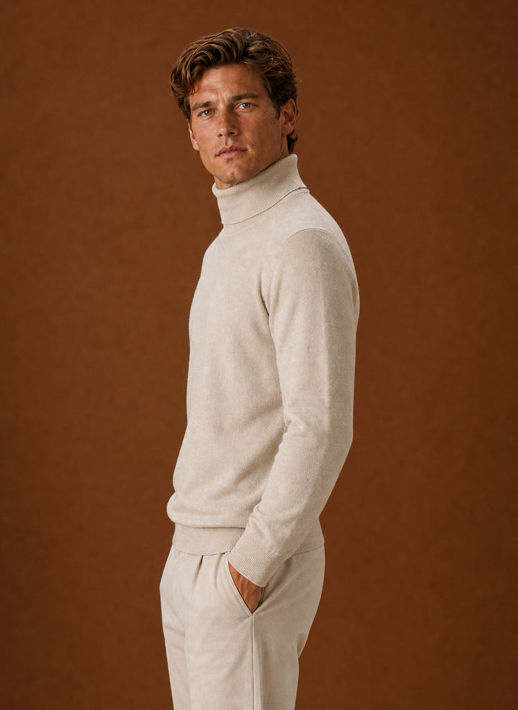 Men's Turtleneck Sweater - Roll Neck Knit Pullover side view