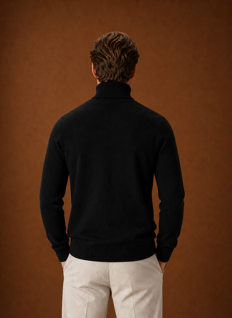 Men's Turtleneck Sweater - Roll Neck Knit Pullover back view