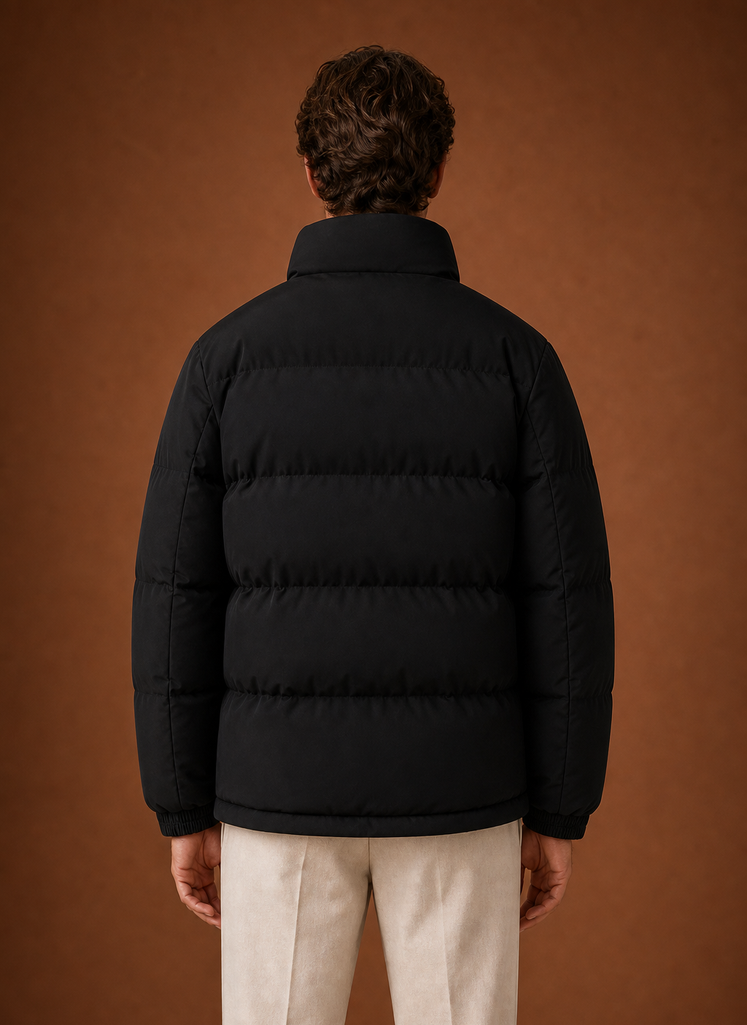 Back view of the puffer jacket showing the smooth rear silhouette