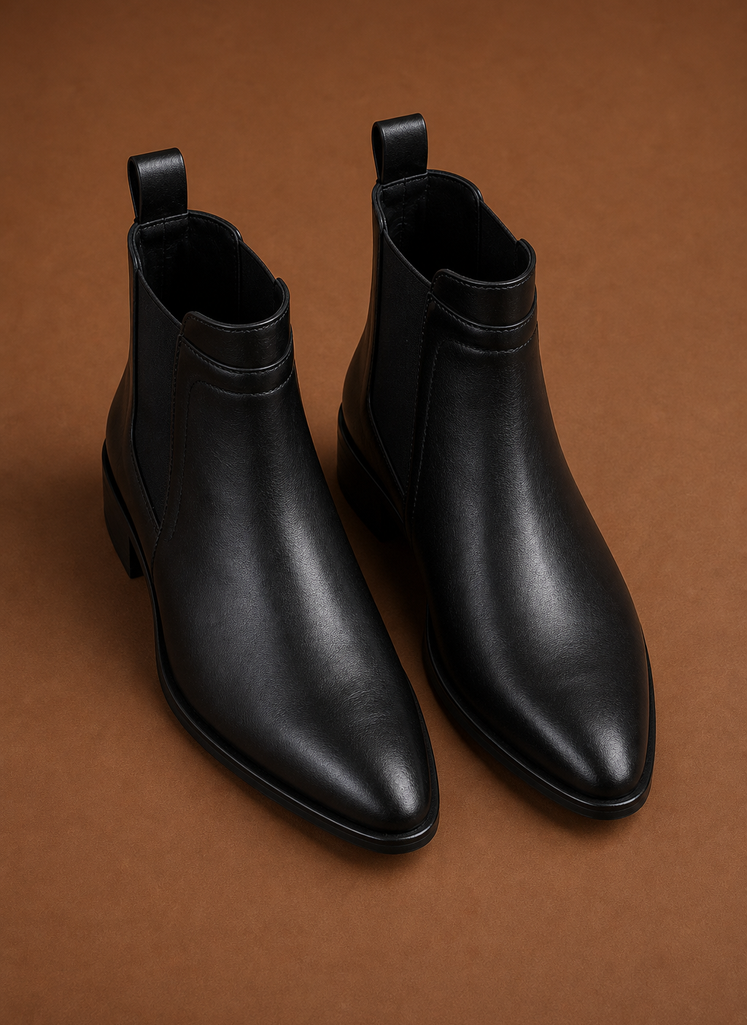 Rear view showing heel shape and ankle opening of the Chelsea ankle boot
