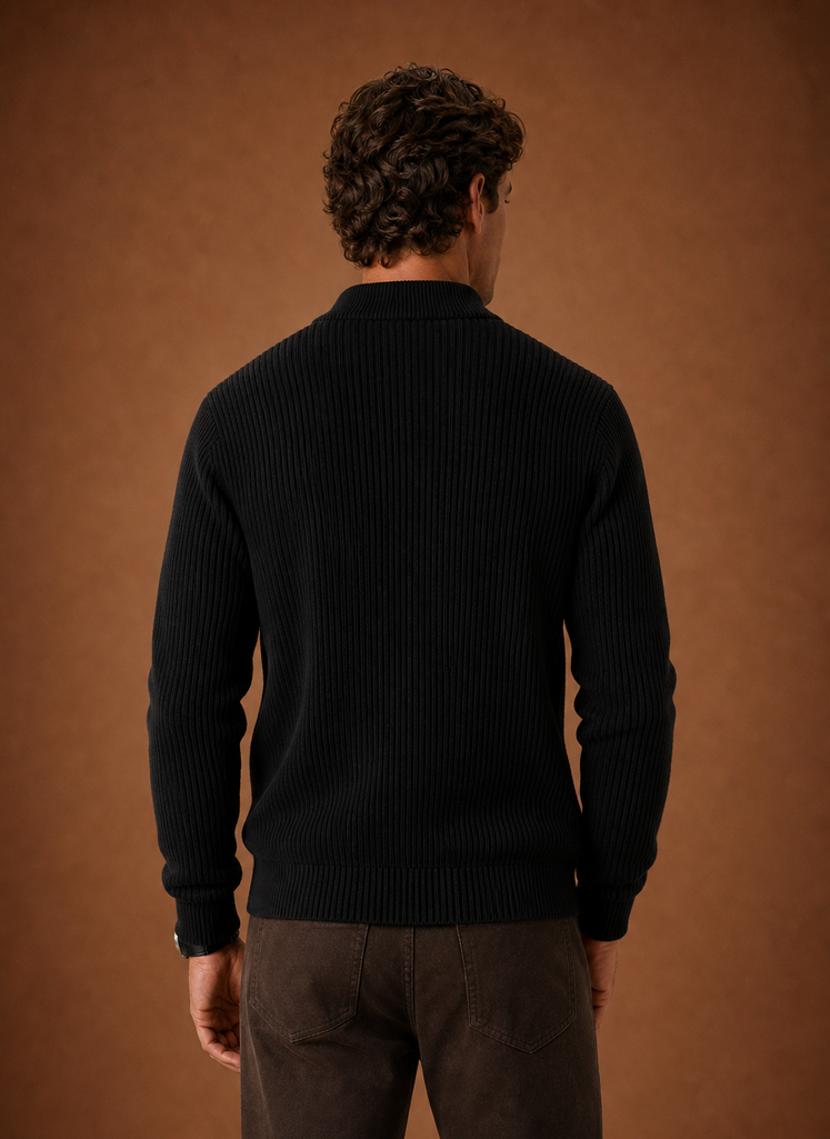 Men's Full Zip Knit Cardigan Sweater Ribbed Zip-Up Jacket | Areleon