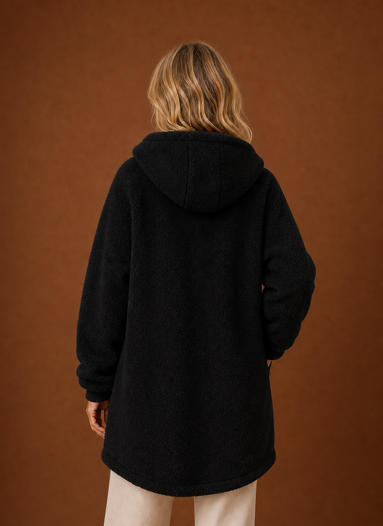 Women's Long Fleece Hooded Winter Jacket back view