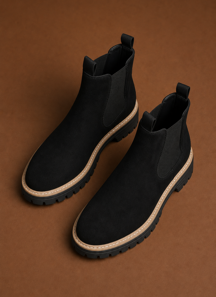 Back view of women's Chelsea boot showing heel profile and shaft
