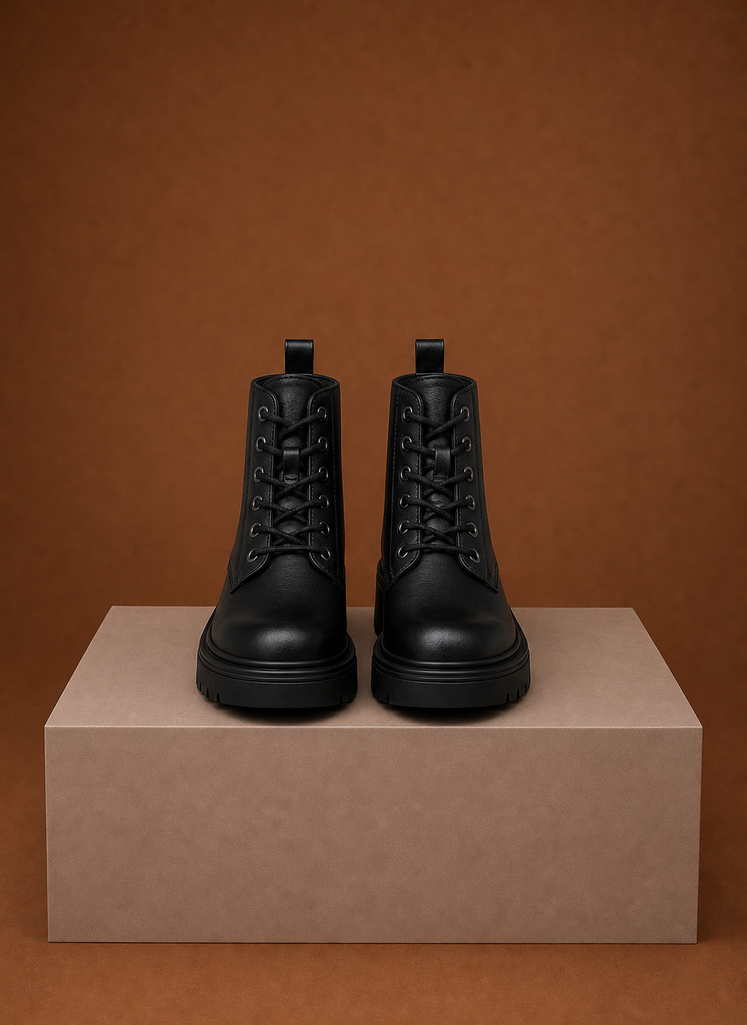 Women's Chunky Combat Lace Up Boots back view