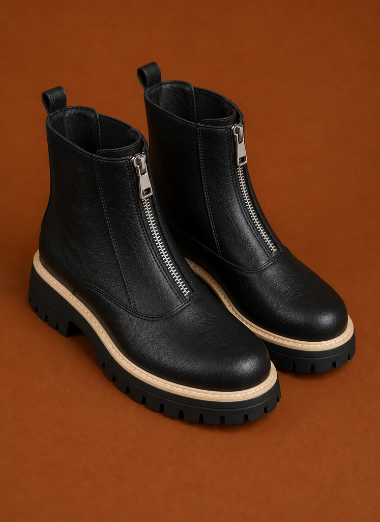 Back view of women's ankle boot showing heel and ankle cuff
