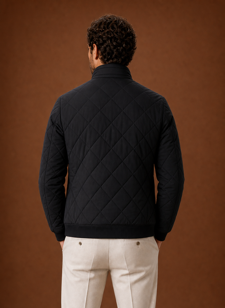 Men's Quilted Fleece Lined Winter Jacket back view