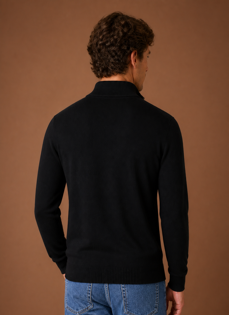 Back view of men's shirt jacket displaying straight hem and clean silhouette