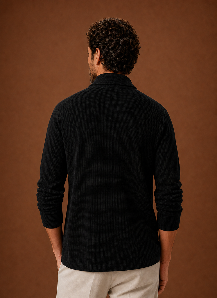 Back view of Areleon men's open-front cardigan
