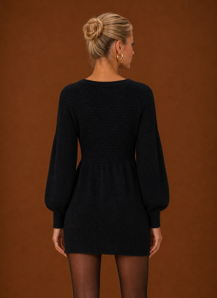 Back view of the Areleon women's sweater dress showing straight hem and neckline
