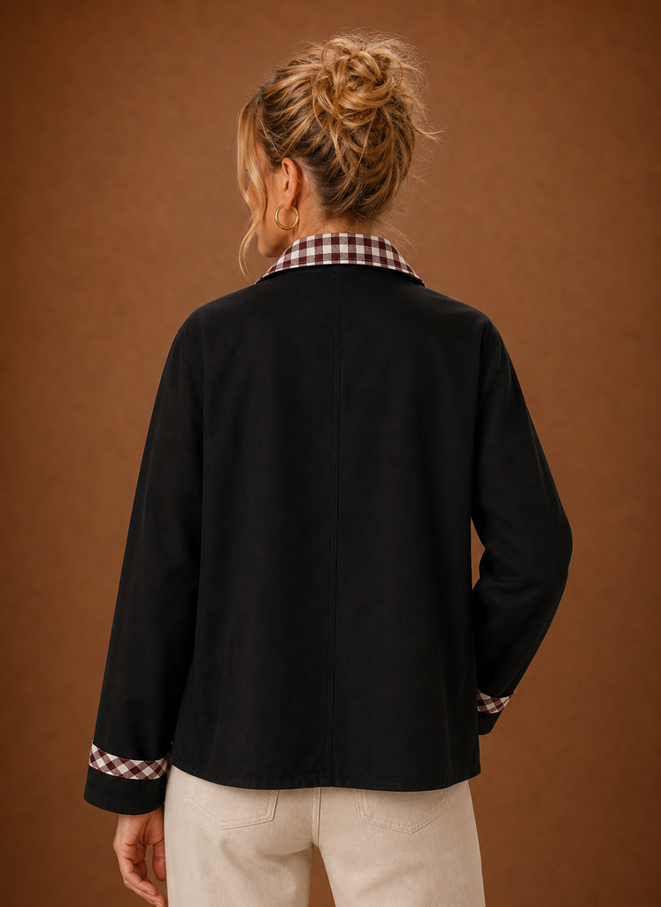 Back view of the barn jacket showing the clean, structured silhouette