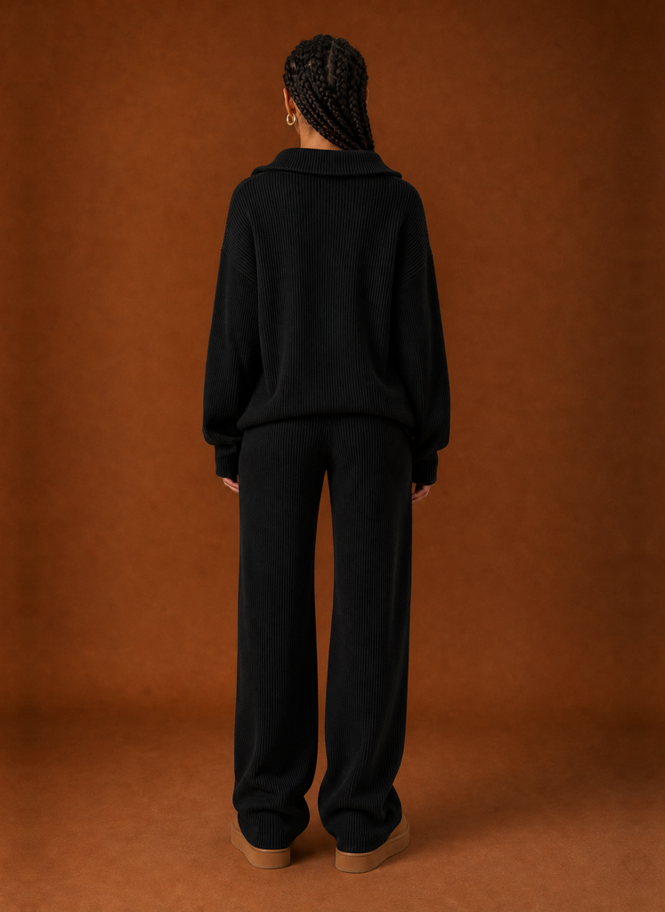 Back view of the sweatsuit set showing the rear fit and hemline