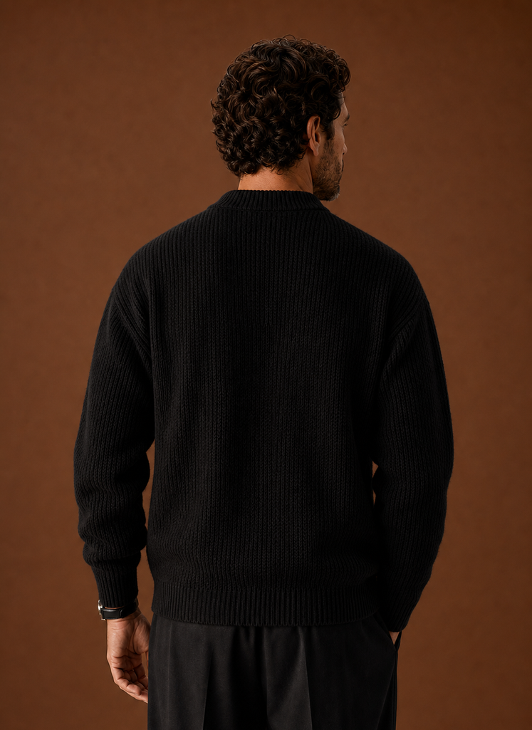 Men's Ribbed Knit Sweater - Crew Neck Pullover back view