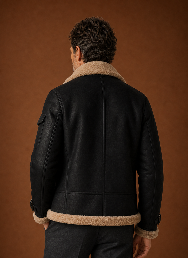 Men's Sherpa Lined Jacket - Faux Shearling Winter Coat back view