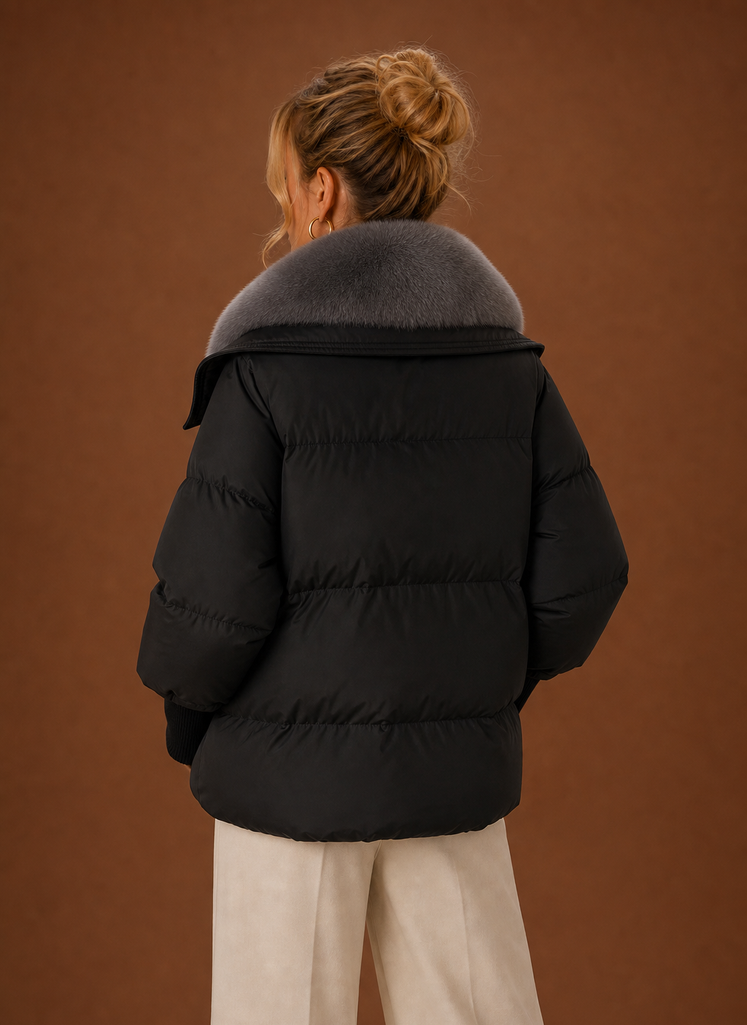 Back view of the Areleon women's winter parka coat displaying the rear shaping